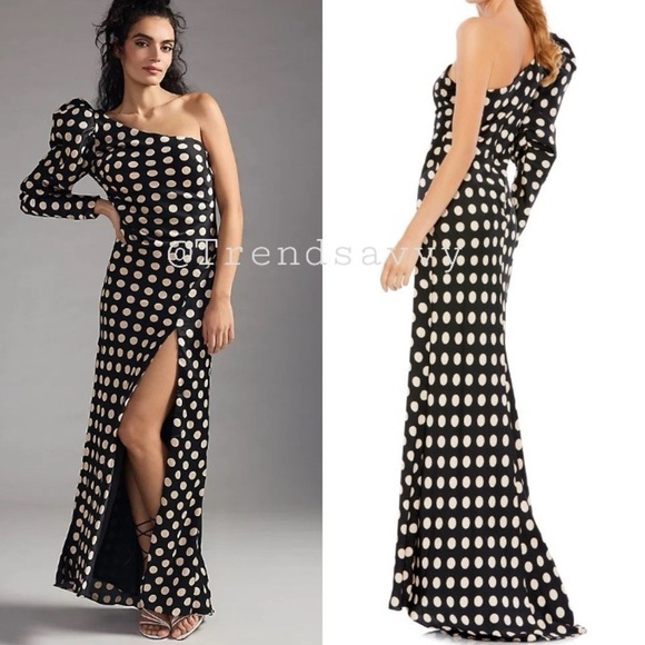 Anthropologie Dresses & Skirts - ANTHROPOLOGIE Mac Duggal One Shoulder Polka Dot Sheath Gown Maxi Dress 10 NWT
